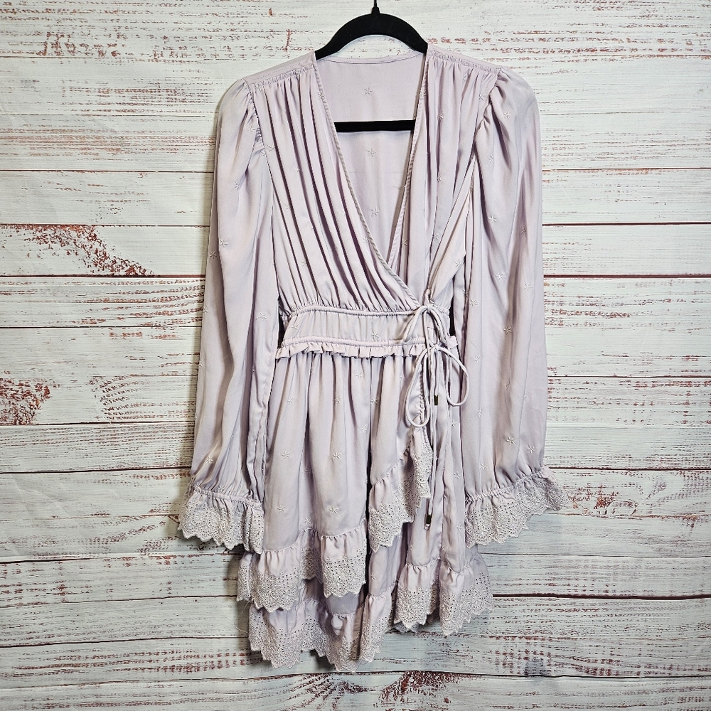 Boho long sleeve embroidered wrap dress